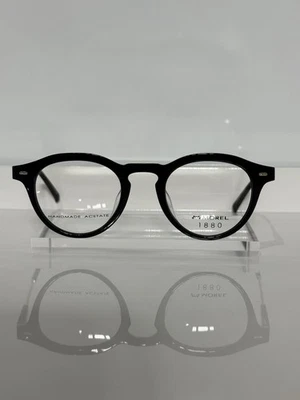 Anteojos retro Morel 1880 60123M ND01 negro brillante redondo acetato 48 mm Foto 1 de 4