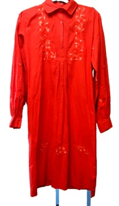 Scarlett Begonia Embroidered Dress Women's Size M Pleats Buttons Collar Orange - Picture 1 of 14
