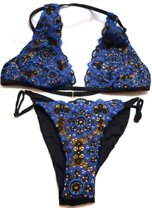 Blue Life Made in Sunny Califirnia Bikini Set Top Medium Bottom XSmall Blue Lace - Picture 1 of 6