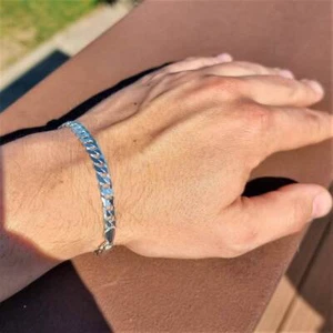 Fino 925 Plata de Ley Clásico Bordillos Hombre 6MM Pulsera Unisex - GA-GMB1 - Imagen 1 de 7