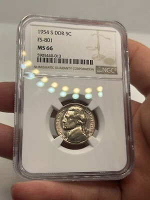 1954 S Jefferson Nickel DDR Variety FS-801 MS66 NGC Top Pop! $675 Price Guide** - Image 1 of 4
