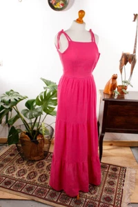 Vintage Original 70er Hippie Boho Vestido Maxi Largo Fucsia Rosa Verano XS - Imagen 1 de 4