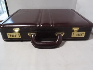 PM6 Dilana Full Grain Leather briefcase attache hard burgundy executive case - Picture 1 of 17