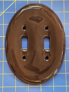 NOS MCM Sable Brown Ceramic Oval Double Light Switch Plate Cover 5"x6.5" - Picture 1 of 7