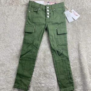 Jessica Simpson Girls Jeans Army Green Snap Button NWT Size 5 Adjustable Waist - Picture 1 of 12