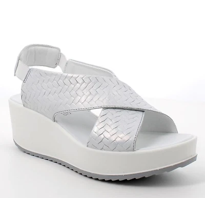 Sandali Igi&co 7665811 pelle intrecciata argento zeppa 4,5 cm Made in Italy - Immagine 1 di 3