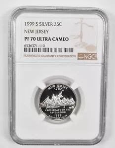 1999-S PF70 UCAM Silver New Jersey Quarter NGC Brown Label - Picture 1 of 5