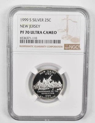 1999-S PF70 UCAM Silver New Jersey Quarter NGC Brown Label - Image 1 of 4