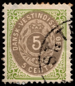Danish West Indies - 1874 - 5 Cents Green & Gray Numeral of Value # 8b F-VF - Picture 1 of 1