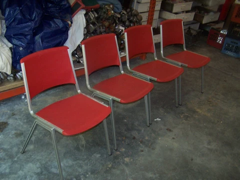 4 Vintage STEELCASE Red Stacking Chairs Mid Century - INDIANA PICK UP Cover