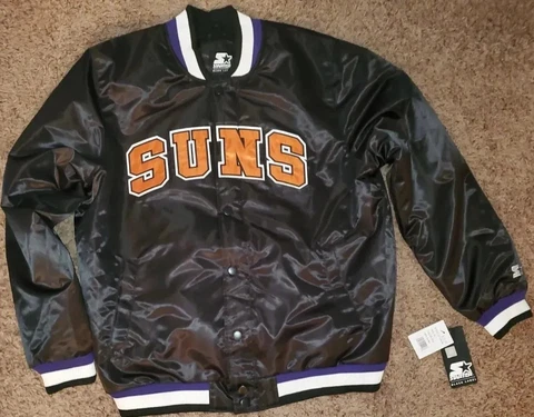 Phoenix Suns ☀️ Starter Jacket Black Out Label Men's Quilt Lined Front Snap Sz L Cover