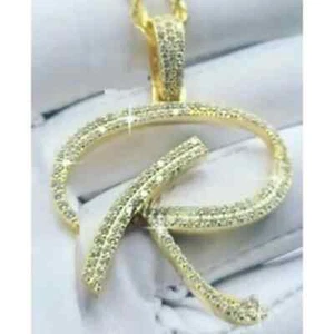 2Ct Round Cut Moissanite Men's Initial "R" Letter Pendant 14K Yellow Gold Plated - Picture 1 of 10