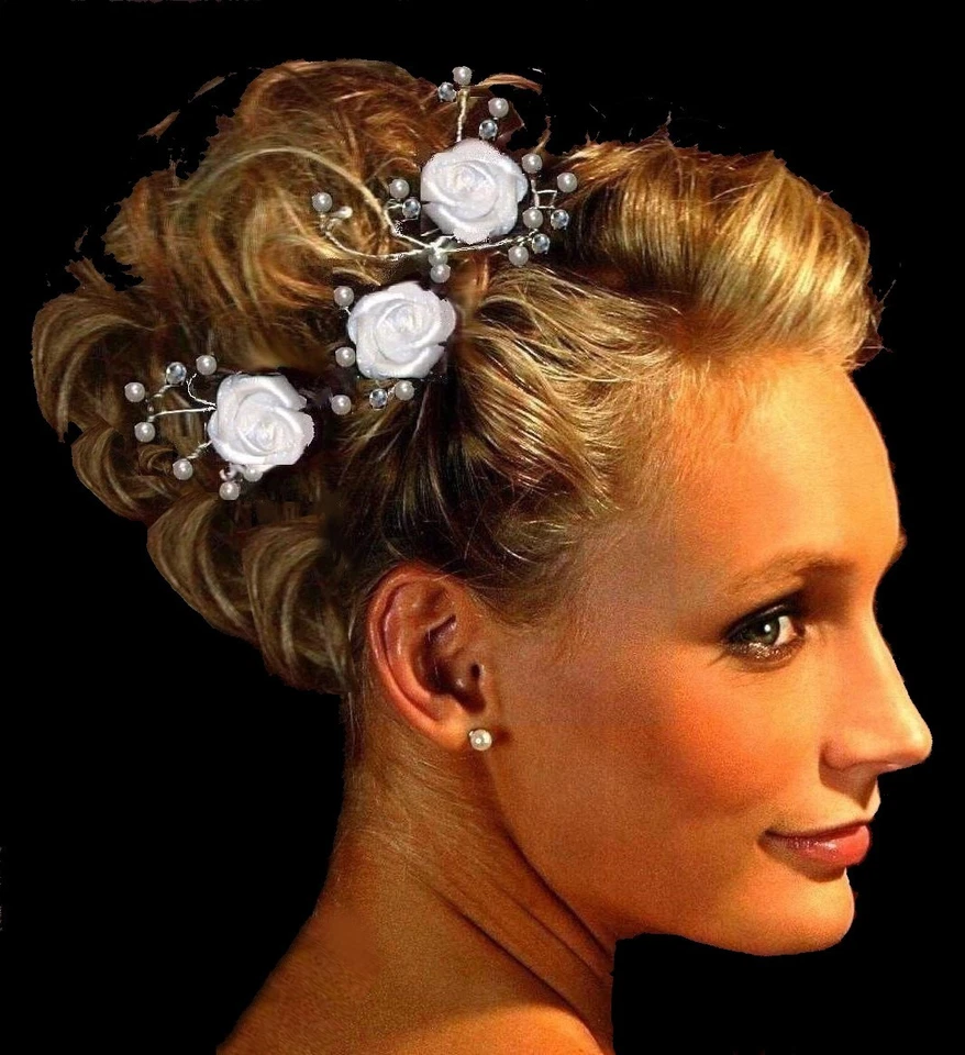 3 x Rosen Haarschmuck Kopfschmuck weiß ivory zum Brautkleid Kommunionkleid neu - Bild 1 von 1