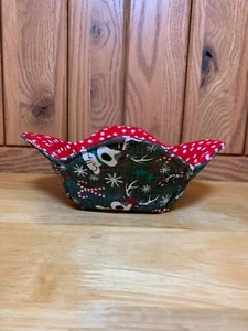 Handmade Quilted Winter Cute Reindeer Dog Reversible Microwave Bowl Cozy - Picture 1 of 4