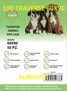 100 TAPPETINI IGIENICI 60x90 PER CANI TRAVERSE ASSORBENTI PANNOLINI CANE AUMAPET - Foto 1 di 1