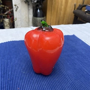 Vintage Hand Blown Murano Glass Red Bell Pepper w/ Green Stem - Picture 1 of 12
