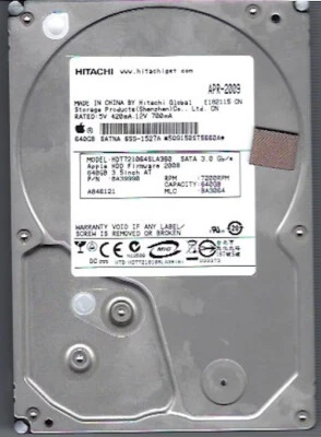 Hitachi HDT721064SLA360 PN:0A39990 MLC:BA3064 Apple#655-1527A 640gb Sata HDD - Image 1 of 4