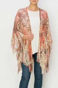 Neu mit Etikett ORIGAMI All SPITZE Strickjacke BOHO WESTERN SM-3X KIMONO BLUME orange Magnolia - Bild 1 von 6