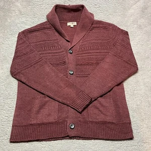 Turtle Bay Sweater Mens L Maroon Knit Cable Cardigan Shawl Collar Grandpa - Picture 1 of 11