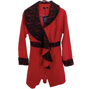 Ryu: Single Breasted With Lace Detail Ruffle Pea Coat, Size Small - Picture 1 of 12