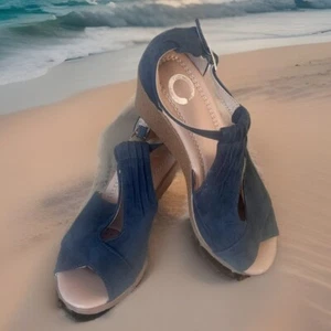 Journee Collection Kedzie Wedge Open Toe Sandals Womens 5.5 Teal Comfort Y2K - Picture 1 of 6
