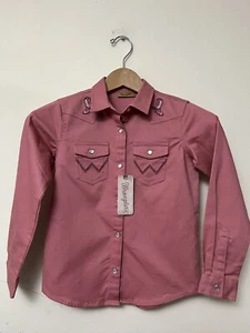 Vintage Wrangler Youth Button Up Pearl Snap Long Sleeve Shirt Size M Embroidered - Picture 1 of 8