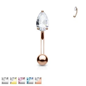 CZ Tear Drop Curved Eyebrow Barbell - Picture 1 of 6