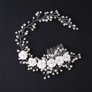 Chic Wedding Hair Jewelry For Bridal Pearl Hair Comb Hand Made Hair Accessor _xi - Picture 1 of 7