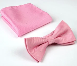 Men's Fashion Silver Polka Dots Bow Tie Handkerchief Wedding Pocket Square Set - Picture 1 of 13
