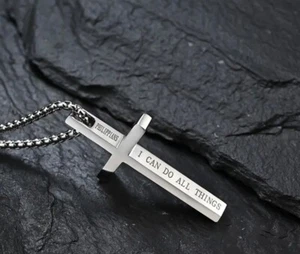 Edelstahl Kreuzkette – Silber – Philippians Gravur „I Can Do All Things“ - Bild 1 von 2