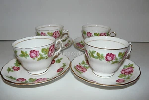 Four Vintage Royal Vale Pink Vine Roses Cups And Saucers - Picture 1 of 3
