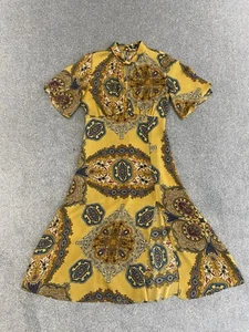 Stunning ZARA Yellow Satin Midi Paisley Dress Boho Flutter Sleeves - Picture 1 of 4