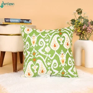 16 Zoll Grün Ikat Druck Kantha Kissen Deko Überwurfhülle Sofa Kissenbezug - Bild 1 von 5