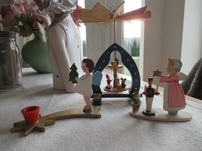 Pyramide Konvolut Erzgebirge ? Engel Kerzenhalter Kerzenständer Holzfiguren - Bild 1 von 4