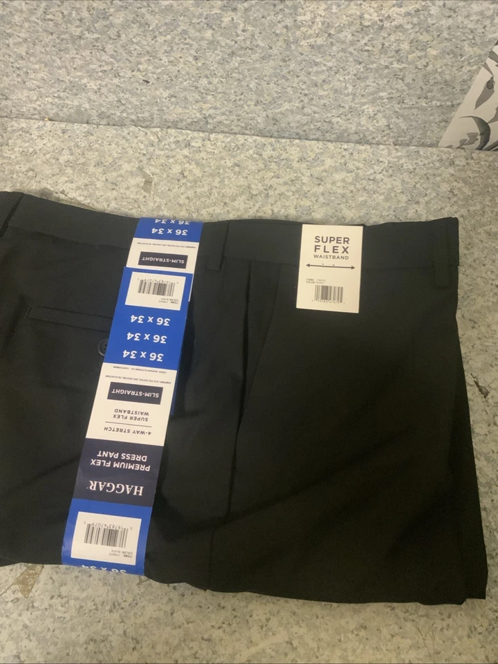 Haggar Men's 32x30 Super Flex Waistband Black Dress Pants Polyester Blend