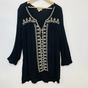 One World Blouse Top Woman 2X Peasant Gauzy Embroidery Boho Long Sleeve Office - Picture 1 of 9