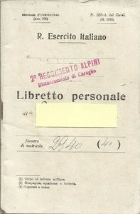 Libretto Personale 2° Reggimento Alpini Caraglio  - Anno 1918 - Picture 1 of 2