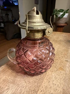 VINTAGE Amberina Öllampe rosa klar Fingerhalter mit Docht - Bild 1 von 6