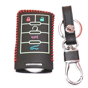 Red Leather For Cadillac DTS STS ATS 5 Buttons Smart Remote Key Chain Cover - Picture 1 of 5