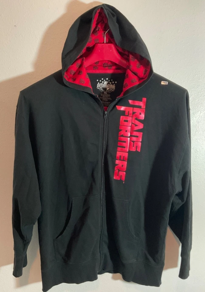 变形金刚环球影城 XXL 黑色拉链连帽衫带红色标志和连帽 Lini — 第 1/3 张图片