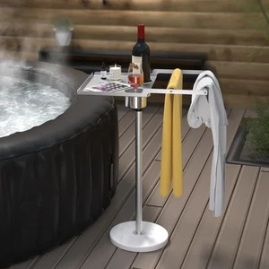 Pool Towel Rack Outdoor, 360° Swivel Table Tray with 2 Drink Holders, Outdoor... - Picture 1 of 9