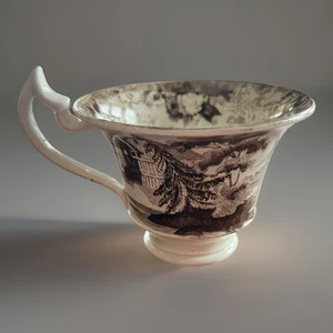 Antica tazza da crema pasticcera marrone TransferWare in perlato, C 1820 - Foto 1 di 12