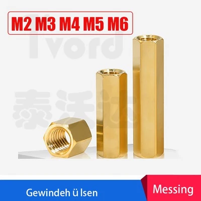 Distanzmuttern Messing Verbindungsmuttern Muffe Gewindehülsen Langmutter M2 - M6 - Bild 1 von 4