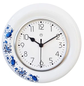 Funk-Küchenuhr Wanduhr Funkuhr Zwiebelmuster Küchenuhr Keramik rund weiß - Bild 1 von 2