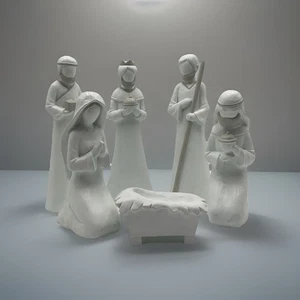 Einzigartige weiße Biskuit minimalistische Krippe Set 6-teilig *MISSING BABY JESUS* - Bild 1 von 16
