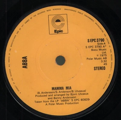 Abba Mamma Mia 7" vinyl UK Epic 1975 Solid yellow label design b/w tropical - Image 1 of 2