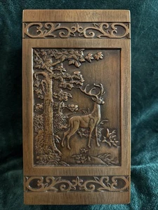 Wooden Cremation Urn with a Deer in the Forest Carved on the Front (xl)250lbs - Picture 1 of 8