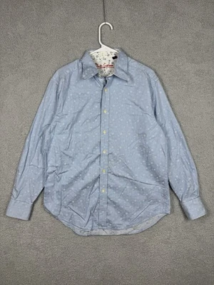 Camisa de algodón Robert Graham para hombre L azul claro a rayas lunares puño abatible botón Foto 1 de 4