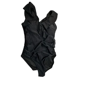 Blooming Jelly Swimsuit Large Black One Piece Ruffled Slimming NonAdjustable - Picture 1 of 10