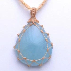Hand Crafted Natural Aquamarine Beautiful Gem Healing Macrame Crystal Necklace - Picture 1 of 8